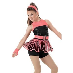 Weissman Showtime | Electricity Striped Mesh Vinyl Coral Black Dance Costume, MC